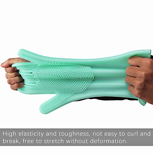 Magic Washing Gloves, Reusable Silicone Dishwashing Gloves With Scrubbers For Kitchen, Bathroom Cleaning, Pet Hair Care, Car Washing（1 Pair, 2 Gloves, Green） #TOP3