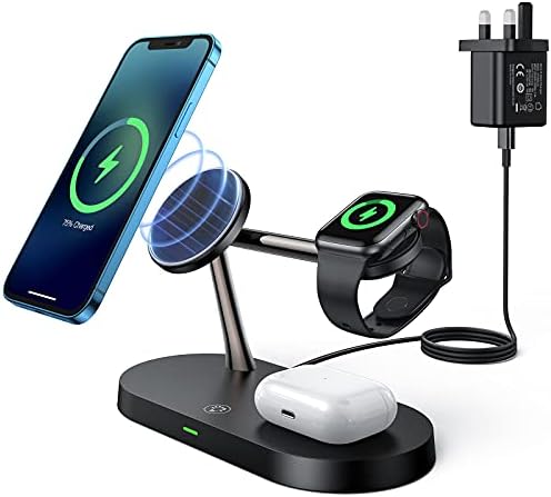 Hinyx 4 in 1 Magnetic Wireless Charger Stand - 18W Fast Wireless Charging Dock Station Mag-Safe Charger for iPhone 13 Series/12/12 Pro/12 Pro Max/12 Mini, iWatch 7/SE/6/5/4/3/2, Airpods 3/2/Pro