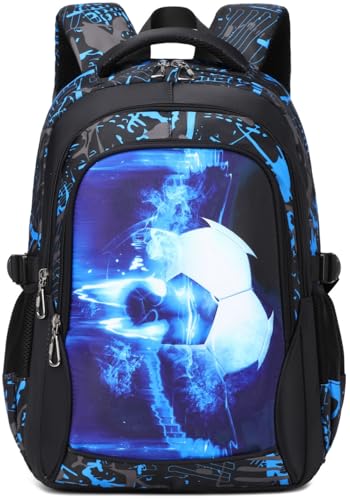 Boys Backpacks For Elementary Middle School Bookbag Set Kids Heavy Duty Durable Teenage Student Sturdy Waterproof (5-Blue Soccer Set)2