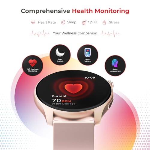 Image of Nervfit Orion S1 Smartwatch with 1.43 inch AMOLED Display, Functional Crown Control, Bluetooth Calling, AI Voice Assistant, IP68 Waterproof, Heart Rate & SpO2 Monitor, and 100+ Sports Modes - (Rose Gold)