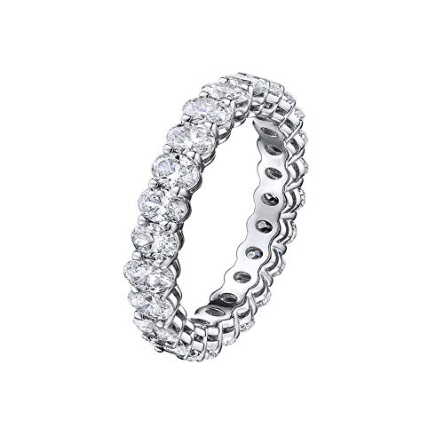Savlano 18K White Gold Plated Cubic Zirconia Oval Cut Eternity Ring Band for Women & Girls (White Gold, 7)
