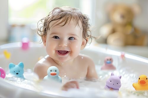 Image of Amazon Brand - Jam & Honey Baby Bath Toy Set of 10 for Toddlers I Colorful Combo of Farm Animals I Floating Bath Chuchu Toys (Multicolor)