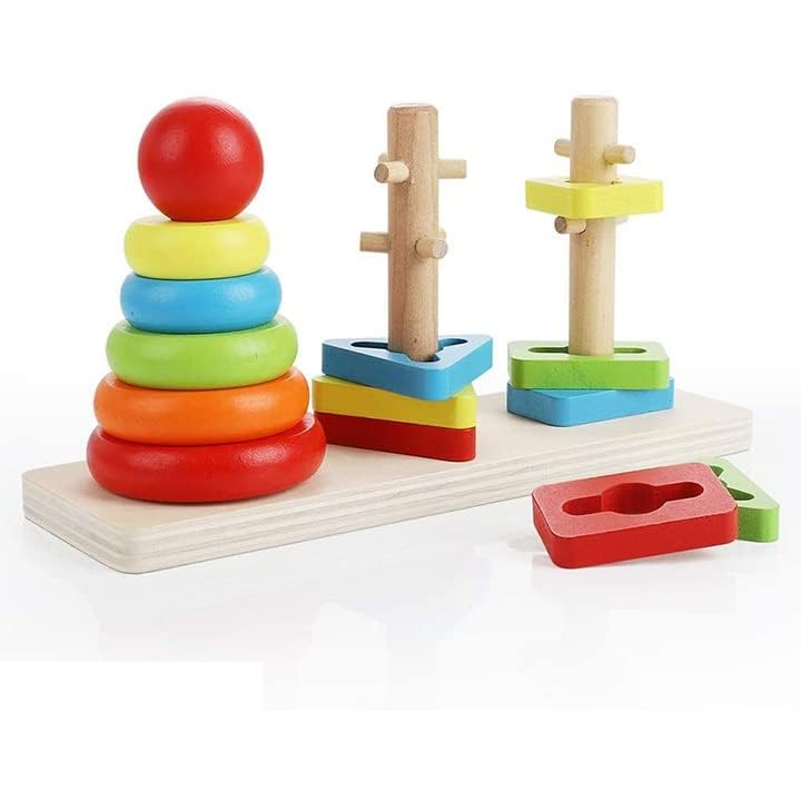 Image of Wooden Tumbling Tower Game Indoor Stacking Puzzle Blocks for Kids (3 Town Blocks)