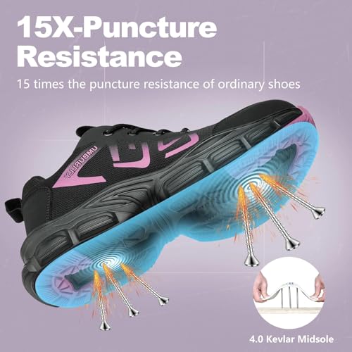 Image of Hogent Steel Toe Shoes for Men Lightweight Comfortable Non Slip Work Shoes Women Puncture Proof Safety Sneakers for Industrial Construction & Daily Life