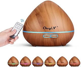 CkeyiN 500ml Essential Oil Diffuser with Remote Control, Cool Mist Humidifier, 12 Hours Operation Ultransonic Aroma Diffuser with Waterless Auto-Off & 7 LED Colors for Bedroom, Spa (Wood Grain)