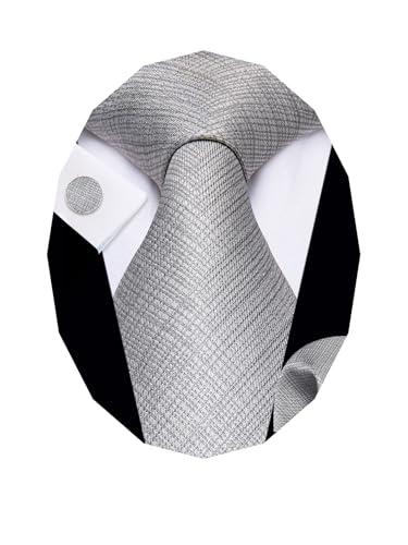 Image of YourTies Striped Ties for Men Classic Woven Silk Necktie with Handkerchief Cufflinks Set Formal Business Party Wedding