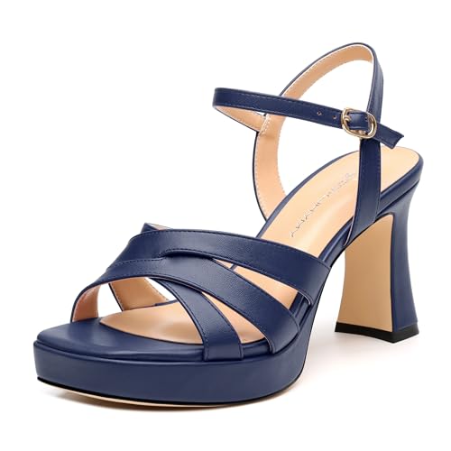 Image of Women Square Toe Platform Block Heel Sandals 3.3'' | Elegant Comfort Formal Dress Footwear, Stylish Ladies Sandals For Daily Office Wedding Evening Party Formal Occasions