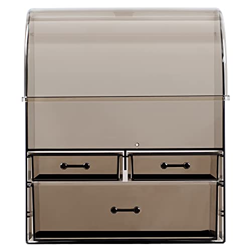 Mayyol Professional Cosmetic Makeup Organizer With Lid Dust Water Proof, Large Skin Care Cosmetic Display Case With 3 Drawers, Bathroom Vanity Countertop Storage For Lipsticks Jewelry, Perfume, Black #TOP6