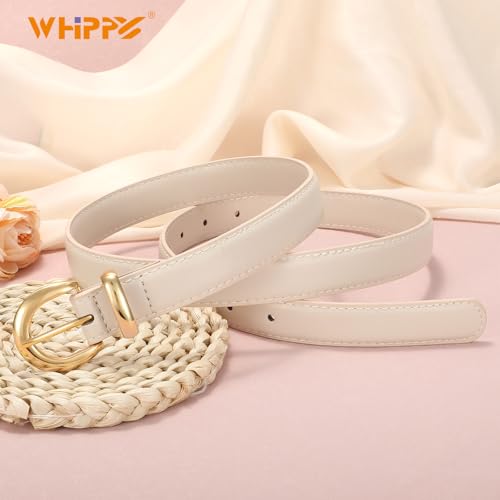 WHIPPY Women Leather Belt for Jeans Pants Dress Fashion Ladies Skinny Faux Leather Waist Belt with Shiny Gold Buckle2