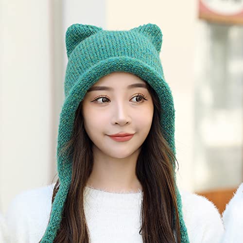 Winter Cute Cat Ears Knit Hat Ear Flaps Crochet Beanie Hat Ear Protection Warm Hats Ski Hats Outdoor Windproof Hats4