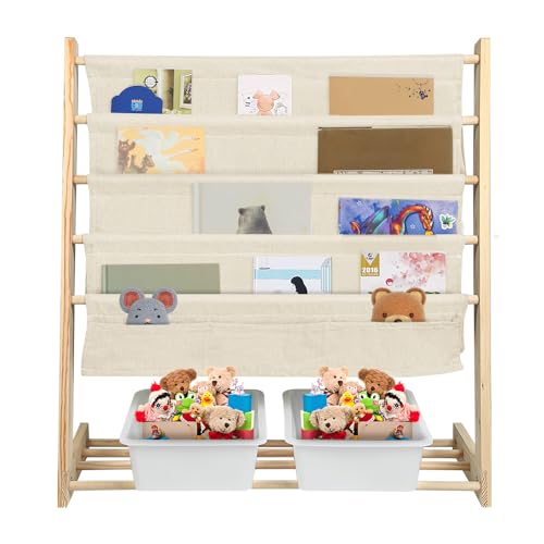 HUOLE Étagère à 5 Niveaux pour Livres, Bibliothèque pour Enfants,Fournitures Scolaires pour Chambre d’Enfant, Garderie, École Maternelle,...