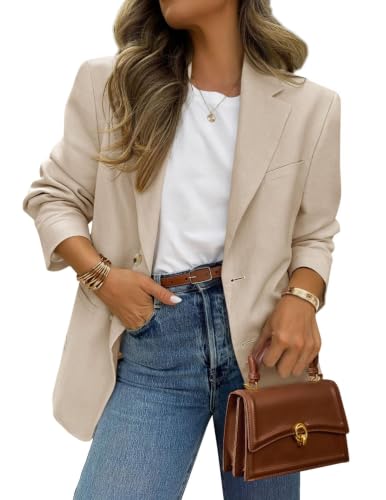 PRETTYGARDEN 2025 Blazers for Women Business Casual Long Sleeve Lapel Open Front Suit Jacket Work Blazer with Pockets (Beige Apricot,X-Large)