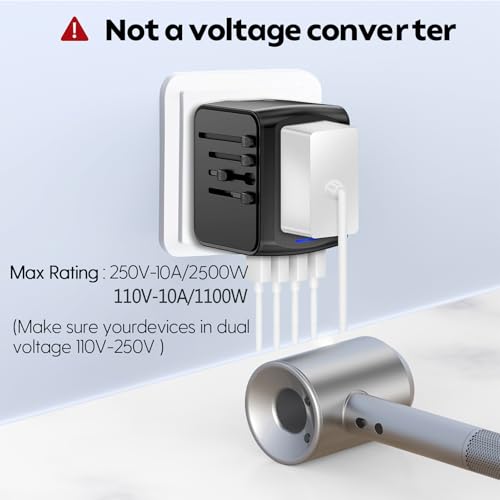 Image of JMFONE Universal Travel Plug Adapter 5 in 1 Charger, European Travel Plug Adapter 2xUSB-A and 2xUSB C Wall Charger with Worldwide AC Outlet,International Power Adapter for Europe USA UK AUS Asia