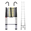 Telescoping Extension Ladder 16.5FT Aluminum Folding Ladder Loft Attic Ladder with 2 Detachable Hooks Non-slip Securing Strap Easy to Store Multi Purpose for Outdoor Indoor Use EN131 Safe Standard