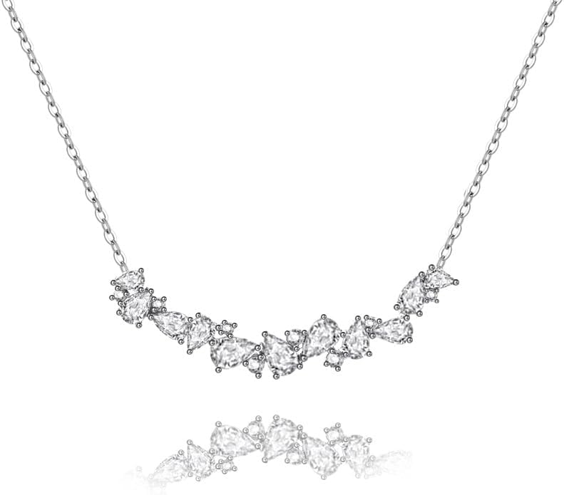 JOLINO Sterling Silver Necklace for Women,Wisteria Smile Necklace,Dainty Arc Pendant with Zircon, 925 Sterling Silver Plated in Platinum