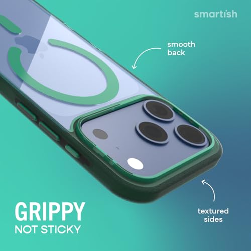 Image of Smartish iPhone 17 Pro MagSafe Clear Case - Gripmunk Magnetic Slim Case [Lightweight + Protective] Anti-Yellowing Thin Grip Clear Cover for Apple iPhone 17 Pro - Clearly Green