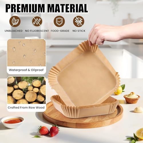 Image of Air Fryer Paper Sheets 8 Inch (100 Pcs) | Disposable Air Fryer Liners | Oil-Proof Non-Stick Parchment Paper for Air Fryer, Microwave & Baking | Heat Resistant, Easy to Use Cooking (Square)