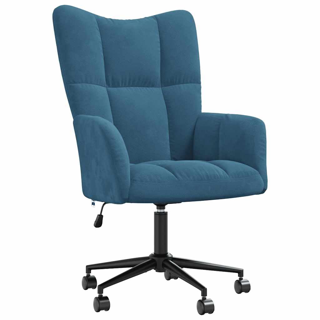 Sillón de relax de terciopelo azul, altura ajustable, 61,5 x 69 x 94,5 – 102 cm, sillón giratorio con ruedas para salón, dormitorio, oficina, diseño moderno, cómodo y robusto
