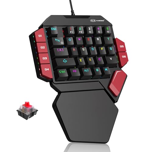 Image of MageGee One Handed Professional Gaming Keyboard, RGB Backlit 35 Keys Mini Wired Mechanical Keyboard with Red Switch for PC Gamer, Support 6 Macro Keys - Black /Red