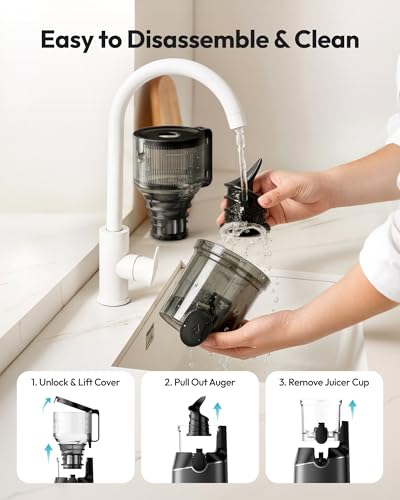 Image of Cold Press Juicer Machines, EUHOMY 5.8 inch Wide Feed Chute, Slow Masticating Juicer for Whole Vegetables and Fruits, 99.6% High Juice Yield, Easy to clean, Juicer Machines with BPA Free