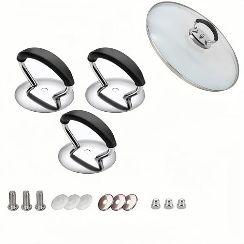 3Pcs Universal Crock Pot Lid Handle, Stainless Steel Heat Resistant Replacement Cookware Pot Lid Handgrip with Screws and Gaskets, Pan Lid Holding Handles (Modern Minimalist)