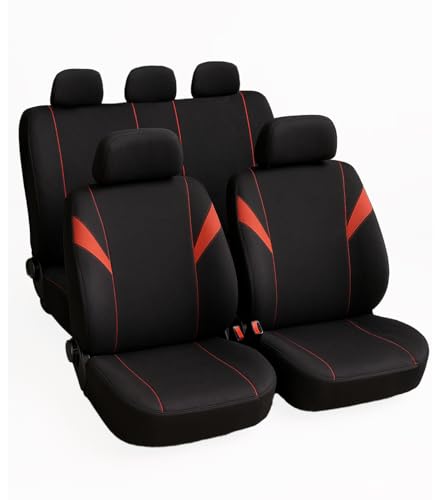 Susy Shop Housses de siège universelles ensemble avant et arrière, housses de voiture avec 2 fermetures éclair sur le dossier arrière modèle H (rouge)