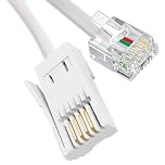 HeiTao 1 Pcs BT Telephone to RJ11 Cable,Landline ADSL Modem, 2 Pin Wire 6P2C ADSL Broadband Cable,UK Plug to RJ11 Lead for modem, router, Sky Box,fax machine etc(White,2M)