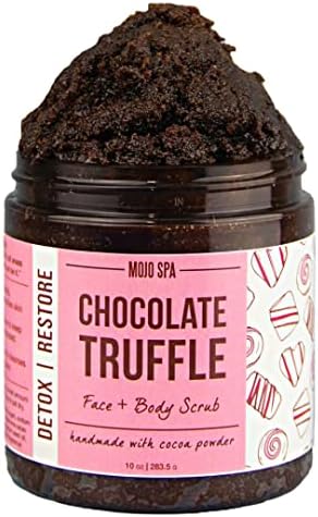Mojo Spa Chocolate Truffle Face and Body Scrub | Cocoa, Vanilla Scent | Detoxifying Sugar Based Exfoliator | 10 oz