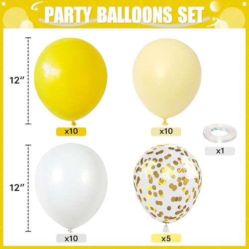 Image of Yellow and White Balloons, 12Inch Pastel Yellow White Gold Confetti Balloons for Bee Lemon Wedding Baby Bridal Shower Sunflower Birthday Party Decorations