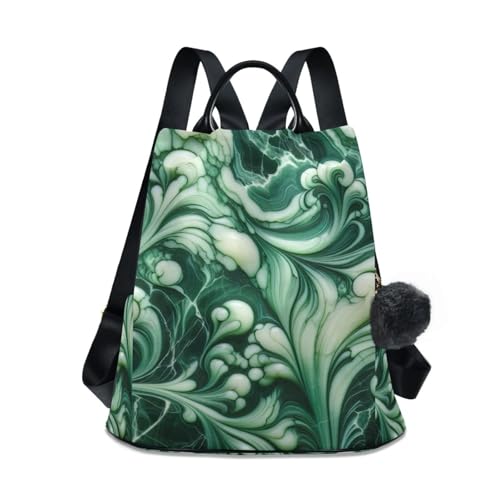 Sac à dos antivol pour femme vert marbre avec sa poche arrière zippée sécurisée