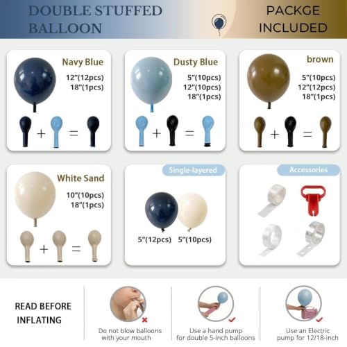 Double Stuffed Navy Blue Brown Balloon Arch Garland Kit — view 4