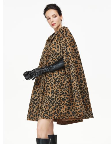 Women Wool Blend Cape Coat with Pockets Vintage Idyllic Single-Breasted Pea Coat Outwear for Fall Winter2