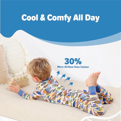 Image of Kids 2-Piece Soft Bamboo Viscose Clothing Set, Long Sleeve Top & Pants, Everyday Outfit for Toddler Boys & Girls