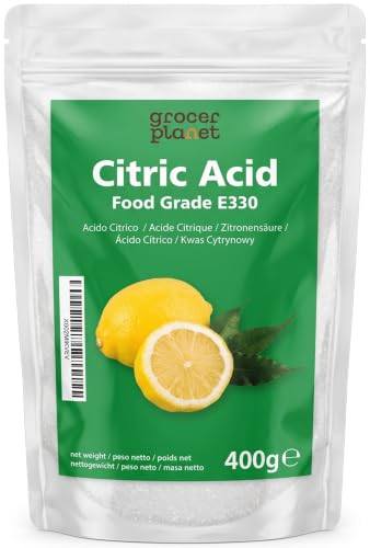Grocer Planet - Ácido Cítrico (400g) | Calidad Alimentaria E330 | Para Cocinar, Repostería y Elaboración de Vino | Para Lavadoras y Lavavajillas | Detergente y Descalcificador Natural