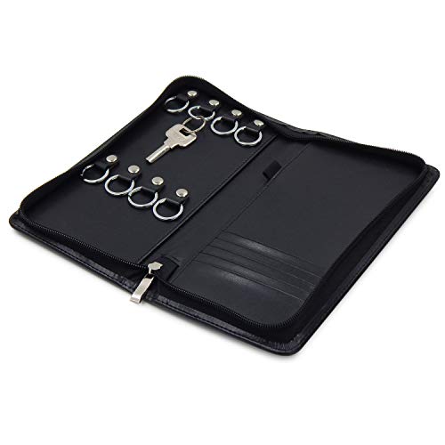 OFFIDIX Porte-clés en Cuir PU Porte-clés Vente de biens immobiliers Porte-clés avec 8 Crochets et Porte-Cartes Porte-clés Portables (Noir) Cover