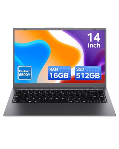 Image of Laptop 16GB RAM 512GB SSD, Portable Lightweight Laptops with Pentium Gold 6500Y, 14 Inch FHD IPS Screen, USB 3.2, USB-C, HDMI, TF Card Slot, PC Laptop Computer Good for Business and Student