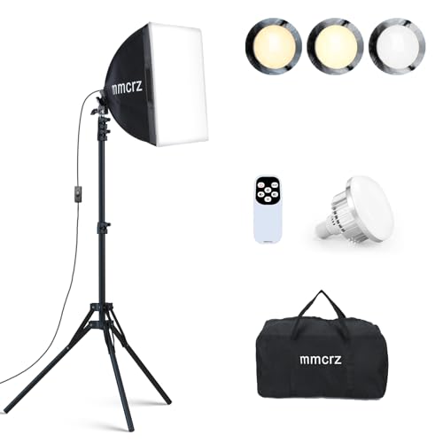 Kit de Iluminación Profesional con 1 Softbox 40 x 40cm, Bombilla LED 85W (2700-6500K) Casquillo E27 y Trípode Ajustable para Fotografía, Vídeo y Streaming