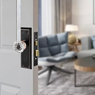 Newliplace Upgraded Mortise Lock Set for Interior Door, Antique Vintage Style Crystal Glass Door Knobs with Skeleton Key, Reversible for Left & Right Handed Door, Oil Rubbed Bronze Finish