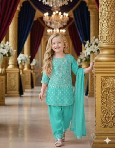 Image of A.T.U.N. (ALL THINGS UBER NICE) Girls Designer Embroidered Salwar Suit with Dupatta | Elegant 3 Piece Traditional Ethnic Outfit for Weddings Festivals & Special Occasions
