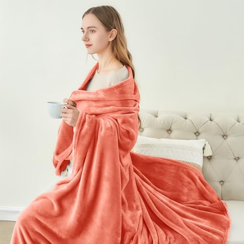 Image of BEDELITE Fleece Blanket Twin Size Coral Red Throw Blankets for Couch & Bed, Luxury Plush Cozy Fuzzy Blanket 60x80 inches, Super Soft Warm Lightweight Throw Blanket for Travel Camping