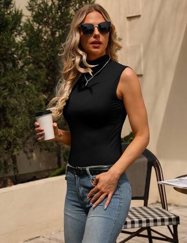 URRU Women's Sleeveless Slim Fit Turtleneck Mock Soft T-Shirt Tank Tops Basic Stretchy Pullover S-XXL4