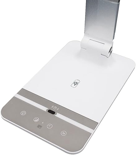 Miniatura 4 de Stand Up Desk Store Lámpara de escritorio LED con almohadilla de carga inalámbrica (carcasa blanca, LED de 500 lúmenes, cargador inalámbrico Qi de