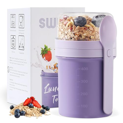 Swkien MüSlibecher to Go, Joghurtbecher to Go 450ml+250ml, Joghurt to Go Becher mit Löffel, Müsli Becher to Go für Müsli & Joghurt… – Ansicht 1