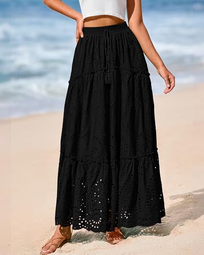 Image of BTFBM Eyelet Long Skirts for Women Beach Vacation