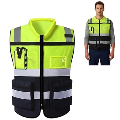 URAQT Chaleco Reflectante Homologado, Chaleco Reflectante de Seguridad, Chaleco Trabajo 7 Bolsillos con Cremallera, Chaleco de Seguridad de Alta Visibilidad para Limpiadores Trabajadores Unisex XXL