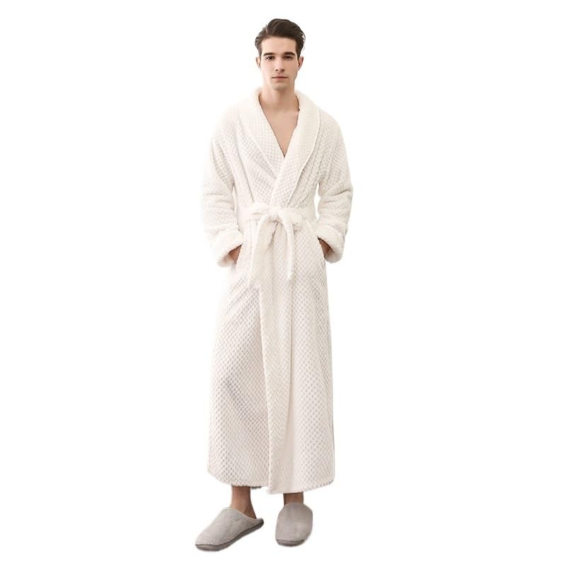 Albornoz,Albornoz Hombre Autumn And Winter Season Home Plush Soft And Comfortable Couple Pajamas Men's Thick Large Bathrobe Extended White Pajamas(WHITE,XL)