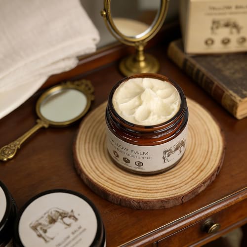cidcous Handmade Vanilla Beef Tallow Cream | Traditional Wet Rendering, Natural Moisturizer for Dry Sensitive Skin, Deeply Moisturizes and Repairs Skin Barrier (Vanilla)