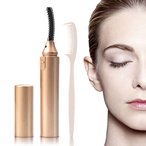 Heated Eyelash Curler, Electric Eyelash Curler Brush, Portable Electric Makeup Eye lashes Brush, Eyelash Curler with Comb Long Lasting Curled (Rose Gold) (gold)