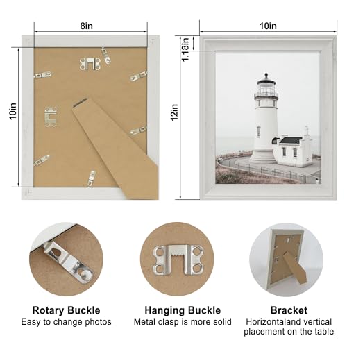 Image of iRahmen 8x10 Picture Frame Set of 4, Cream Rustic Retro Photo Frame with HD Glass, Display Pictures 8 x 10 Without Mat, Wooden Picture Frames for Wall Mount and Tabletop Display