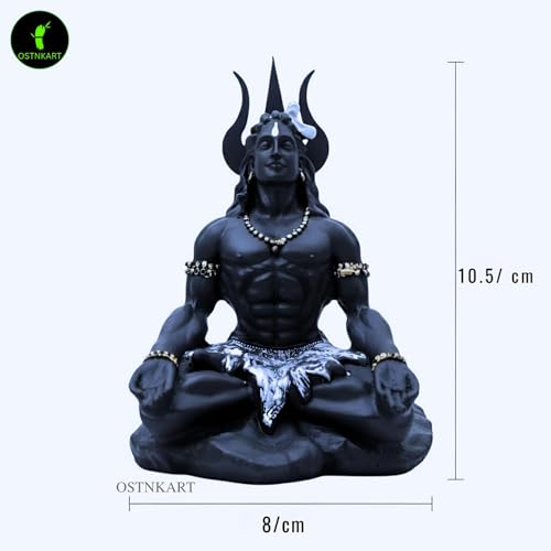 Image of Adiyogi Shiva Statue 4 Inch Black Polyresin Idol for Car Dashboard, Home Temple & Office Decor | Shiv Ji Showpiece for Living Room, Birthday, Anniversary & Housewarming Gift